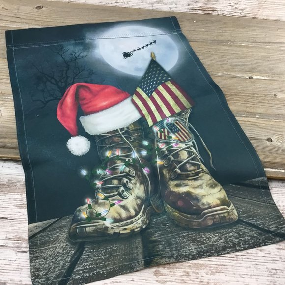 Christmas Military Boots Garden Flag - Honoring Heroes with Santa's Blessings - Picture 3 of 7